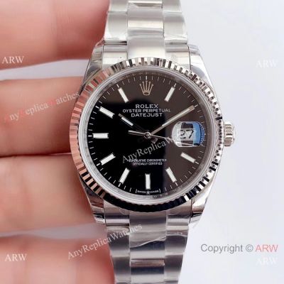 Swiss Knockoff Rolex Datejust 3235 Black Dial Watch 36mm